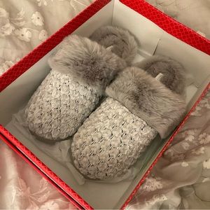 Kelly and Katie fuzzy silver slippers